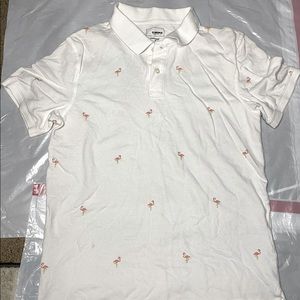 WHITE POLO WITH FLAMINGOS